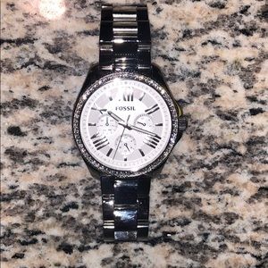 Fossil watch silver with outer edge crystals